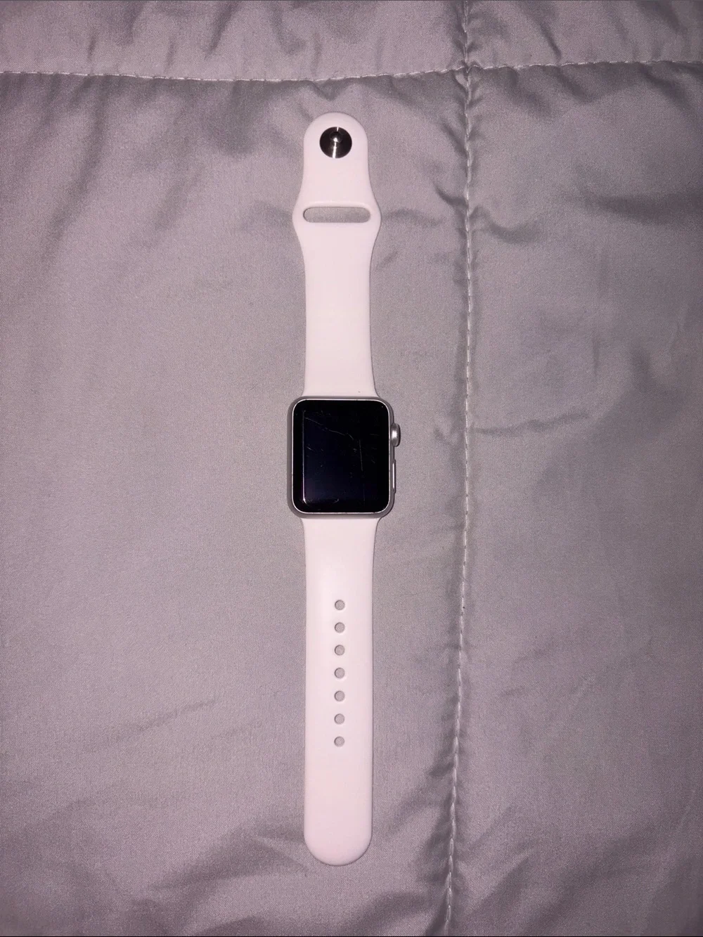 Apple Watch Series 1 (Aluminum, 38 mm) with White Silicone Band